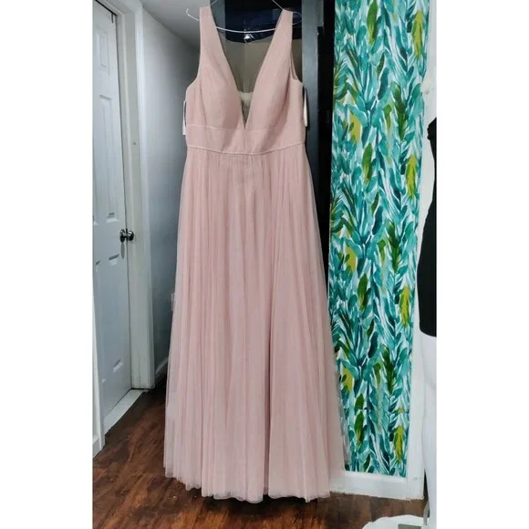 Jenny Yoo Wedding Bridesmaid Gown Blush Pink Tulle Sheer Sarita Dress 16 NWT - Picture 2 of 16